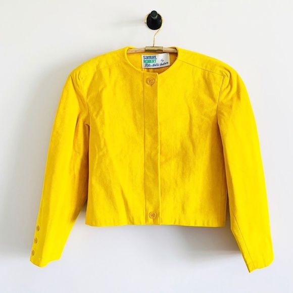 Vintage yellow suede feel cropped boxy jacket - Picture 1 of 7